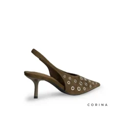 Zapato salón marrón con ojales