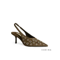 Zapato salón marrón con ojales