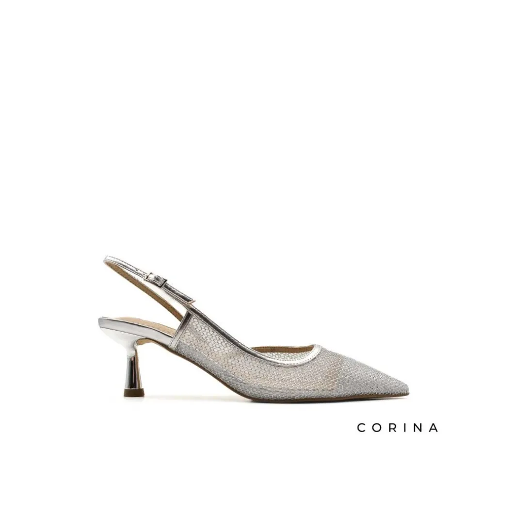 Zapato salón rejilla plata