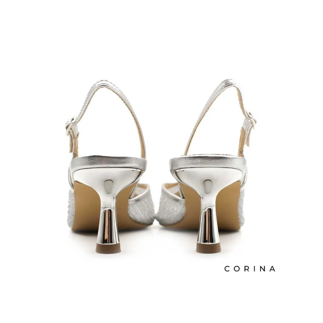 Zapato salón rejilla plata