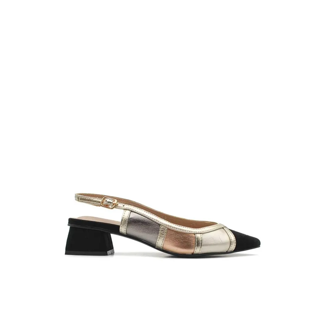 Zapato slingback patchwork negro