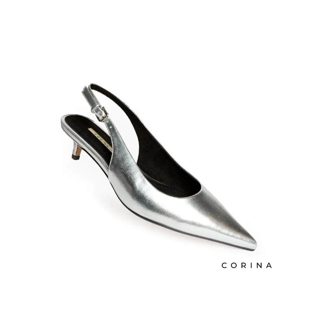 Zapatos plateado tacón bajo