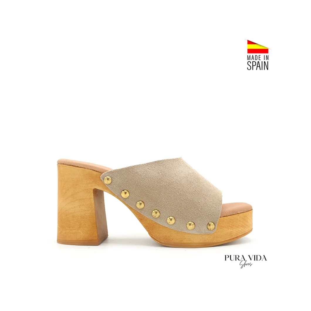 Zueco abierto beige serraje