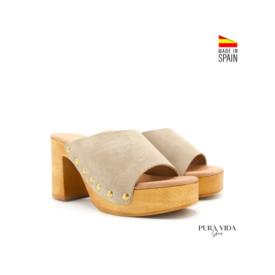 Zueco abierto beige serraje