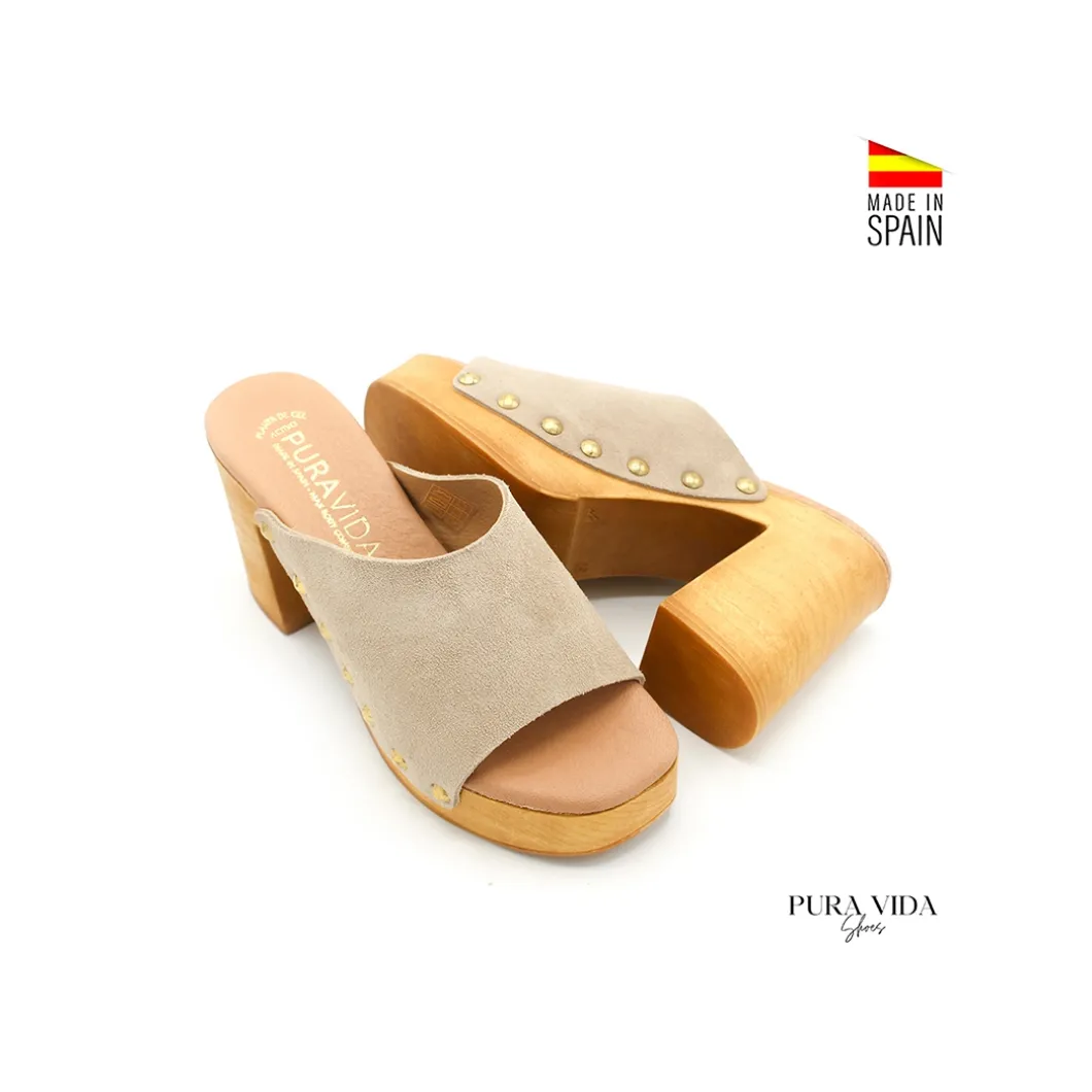 Zueco abierto beige serraje