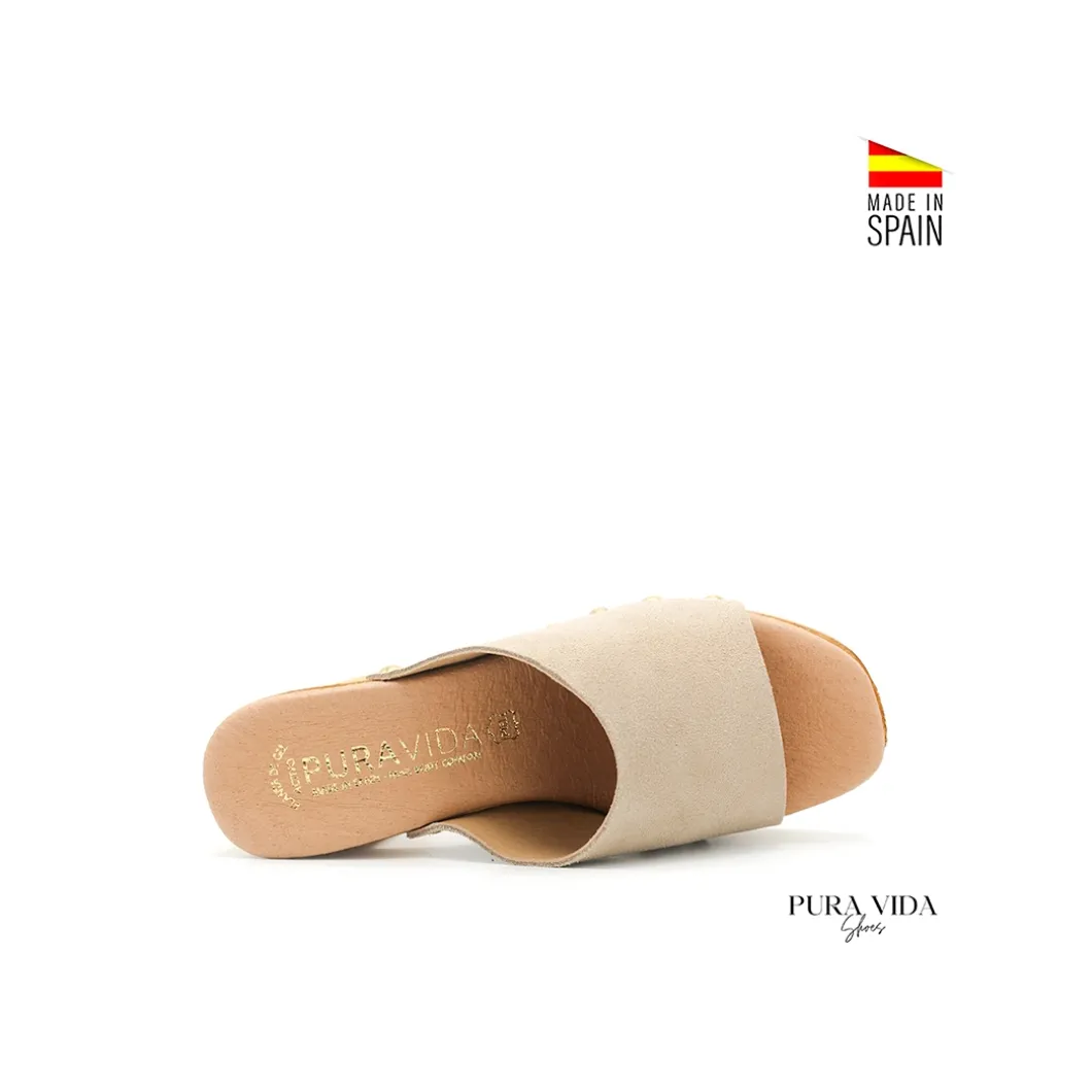 Zueco abierto beige serraje