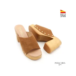Zueco abierto camel serraje