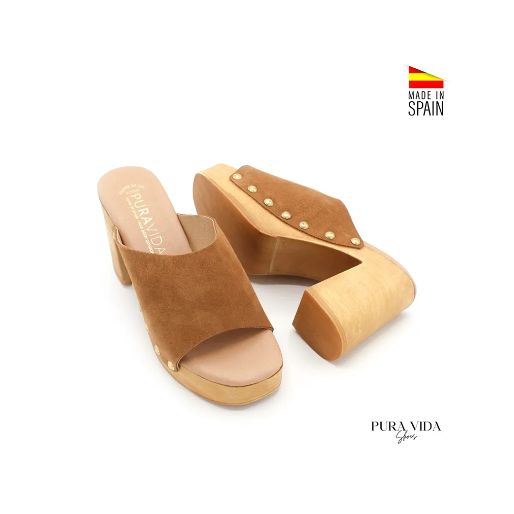 Zueco abierto camel serraje