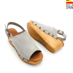 Zueco madera cuña abierto gris