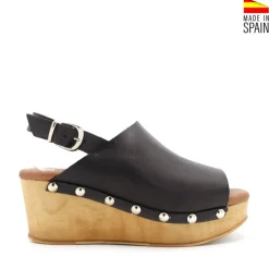 Zueco madera cuña abierto negro