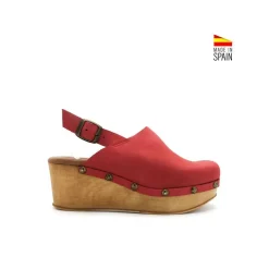 ZUECO MADERA CUÑA NOBUCK ROJO