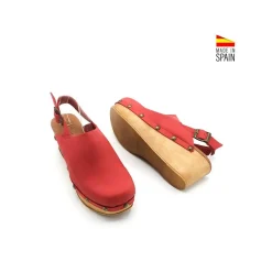ZUECO MADERA CUÑA NOBUCK ROJO